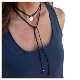 Erimberate Gothic Layered Leather Choker Necklace Coin Pendant Necklace Choker Black Leather Cord Necklace Punk Suede Cord Necklace Choker Long Bead Drop Necklace Jewelry for Women and Girls