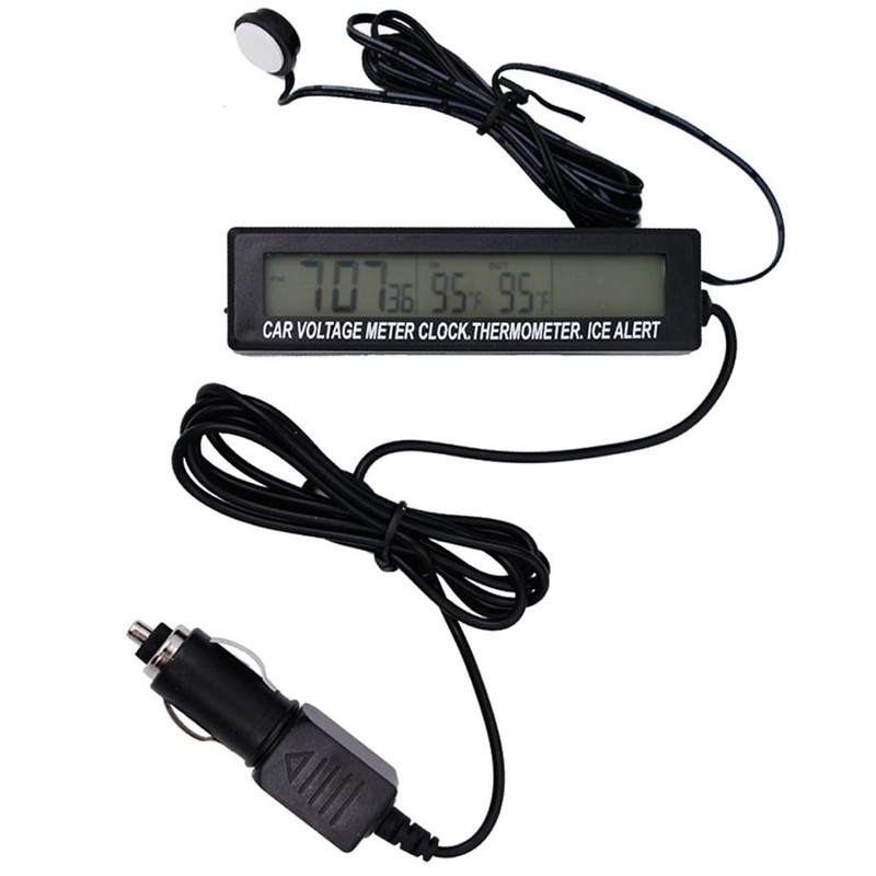 VIGORSTRENG 3 in 1 Digital Car Thermometer Voltmeter Automatic Indoor/Outdoor