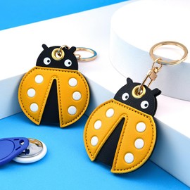Leather Anti-Lost Keychain Case Cover for AirTags Tracker Holder, Ladybug Anti-Drop Scratch Cute AirTag Holder with Keychain Accessories for Women Kids Pets Backpacks (Ladybug)