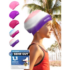 KIDVERSE Swimming Cap for Girls with Long Hair, 6-9 Years, for Children, with Non-Slip Nubs, UV Protection, Tear-Resistant & Waterproof