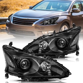 Aosky Headlight Assembly Compatible with 2013 2014 2015 Altima S/SL/SV 4Door Projector Headlamp Black Housing with Clear Reflector