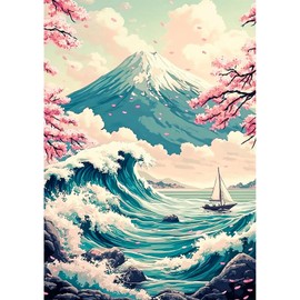 NEWENMO DIY Mount Fuji Diamond Painting Pictures, Ships and Large Waves Diamond Painting Set, 5D Diamond Painting Adults, Aesthetic for Wall Decorations, Home Wall Decor Gifts, 30 x 40 cm
