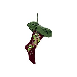 Mark Roberts Christmas 2023 Mistletoe & Holly Stocking, 25", Elegant Christmas Stocking for a Joyous Holiday Season