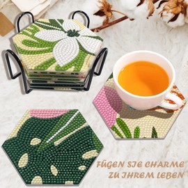 Diamond Painting Coasters, DINGHENG 7 Pieces Diamond Art Hexagonal Coaster with Holder - Boho Decorative Painting DIY Mandala