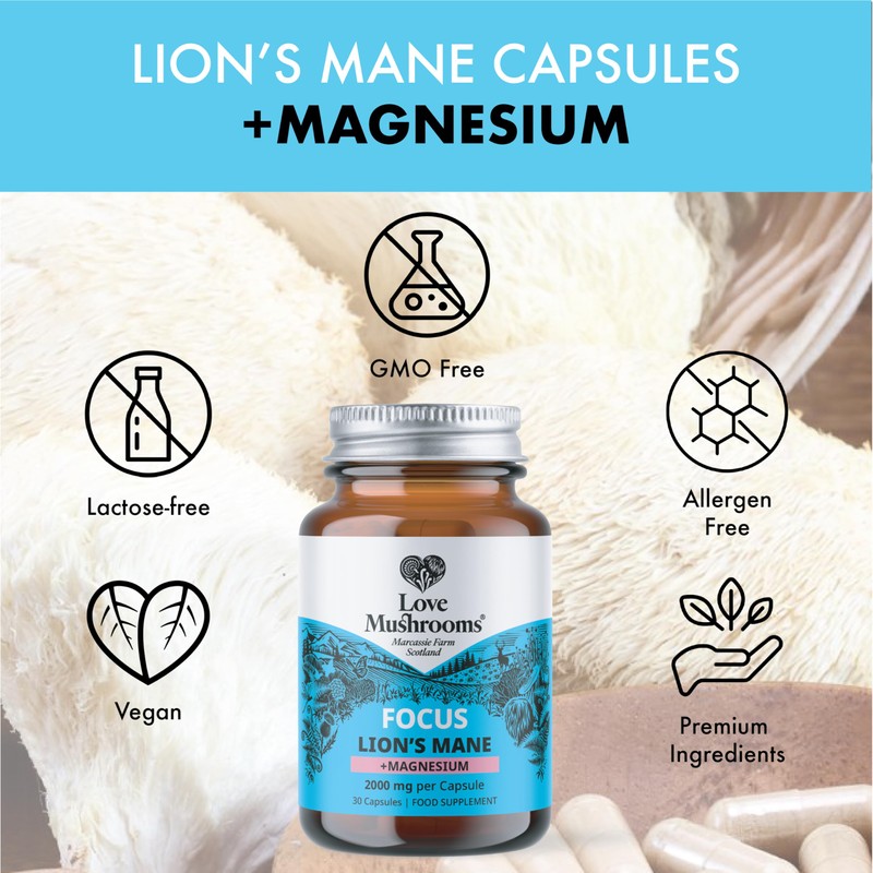Love Mushrooms – Lion’s Mane Plus Magnesium Capsules | Cognitive