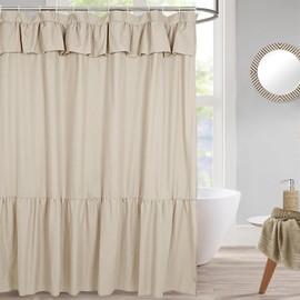 DOSLY IDÉES Ruffled Farmhouse Shower Curtain,Camel Fabric,Country and Chic Style,72x72 in