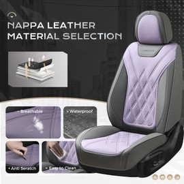 Coverado Car Seat Covers Full Set, Seat Covers for Cars, Waterproof Leather Automotive Seat Cover, Universal Car Interior Protectors Cushion for Most Cars Gray_Pruple