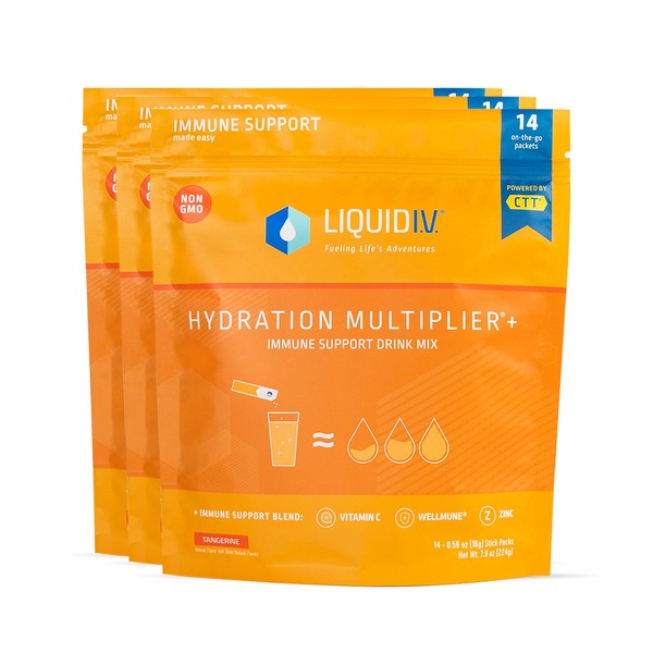 Liquid I.V. Hydration Multiplier + Immune Support - Tangerine - Hydration Powder Packets | Electrolyte Drink Mix | Easy Open Single-Serving Stick | Non-GMO | 42 Sticks