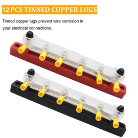 Greluma 1 Pair 4 Terminal Busbar Floor Power Distribution Terminal Block with Cover for Car Marine Car Pickup Trailer RV Boat