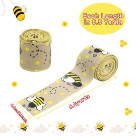 CCINEE 4 Rolls Wired Edge Ribbons with Bee,2.5 Inch×26 Yards Yellow Satin with Honeybee Polka Dot Stripe Plaid Check for Wreath Floral Arrangements Crafts Wrapping Supplies DIY Hair Bow