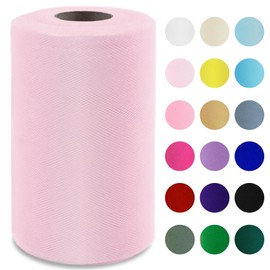 Soft Pink Tulle Fabric Roll 6" by 100 Yards (300 ft) Soft Tulle Spool for DIY Crafting Favor Supplies, Tutus, Wedding, Party Decorations, Gift Wrapping