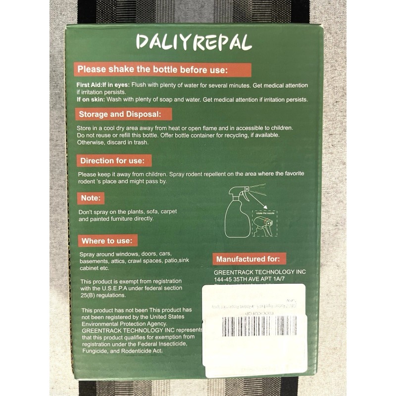 Daliyrepal Rodent Repellent Concentrated Spray Peppermint Oil For Cars Trucks