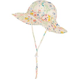 Baby Girl Sun Hat Infant Summer Beach Hats with UPF 50+ Toddler with Wide Brim Strap Outdoor Bucket Hat Floral Beauty 2-4 Years