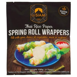deSIAM Spring Roll Wrappers, Rice Paper Sleeves for Thai Spring Rolls - 100% Wheat Free & Vegan 100g