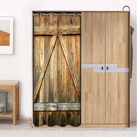 Rustic Wood Barn Door Door Curtain for Doorway Privacy Vintage Wooden Plank Farmhouse Countryside Print Closet Door Cover Curtain for Bedroom Living Room Decor 47x79 Inch,1 Panel