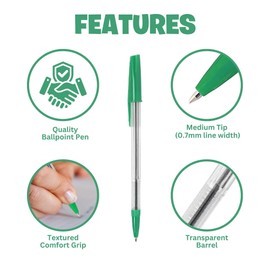 SOMCO - Pack Of 50 Green Biro Ballpoint Pens - Medium Tip