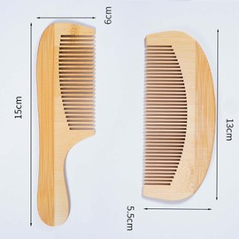 2 Pcs Bamboo Wide Tooth Comb Set, Travel-Friendly Large Anti-Static Wooden Comb for All Hair Types, Ideal for Thick, Curly, and Wavy Hair, Grooming Beard and Mustache