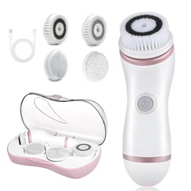 Cepillo De Limpieza Facial, Depurador Facial Eléctrico 4 En 1 Con Estuche De Viaje Y 4 Cabezales De Cepillo, Cepillo Giratorio De Limpieza Facial Resistente Al Agua Para Una Exfoliación Suave Y