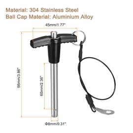 TA-VIGOR T Handle Lock Pins, 8mm Dia 60mm Length Stainless Steel Push-Button Quick Release Ball Locking Pin with Lanyard Cable for Speaker Aviation Gym Machine