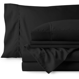 Bare Home 6 Piece 1800 Deep Pocket Bed Sheet Set - Ultra-Soft Hypoallergenic - 4 Pillowcases (Queen, Charcoal)