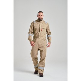 Portwest FR94 Men's Hi Vis FR Coveralls - Bizflame 88/12 Reflective Flame Resistant Safety Workwear Coveralls Khaki, Large