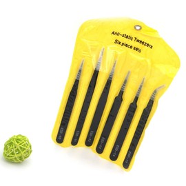 6 Pieces Precision Tweezers Set, ESD Safe Anti-Static Stainless Steel Tweezers, Non-Magnetic Curved Tweezers for Jewelry, Crafts, Electronics