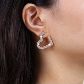 TseenYi Large Heart Rhinestone Drop Earrings Gold CZ Heart Love Dangle Earrings Vintage Pave Rhinestone Heart Earrings Large Open Heart Drop Earrings Jewellery for Women and Girls