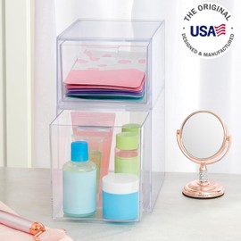 STORi Audrey Stackable Clear Bin Plastic Organizer Drawers | 2 Piece Set | Organize Cosmetics and Beauty Supplies on a Vanity | Made in USA