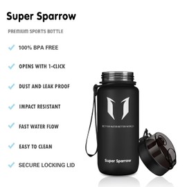 Super Sparrow Sports Water Bottle - 350ml - Non-Toxic BPA Free & Eco-Friendly Tritan Co-Polyester Plastic - For Running, Gym, Yoga, Outdoors and Camping