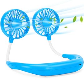 Portable Neck Fan Rechargeable Personal Hand-Free Fan Mini USB Wearable Neckband Sport Fan, 3 Speed Adjustable, 360 Degrees Free Rotation Perfect for Working, Traveling, Office, Reading (Blue)