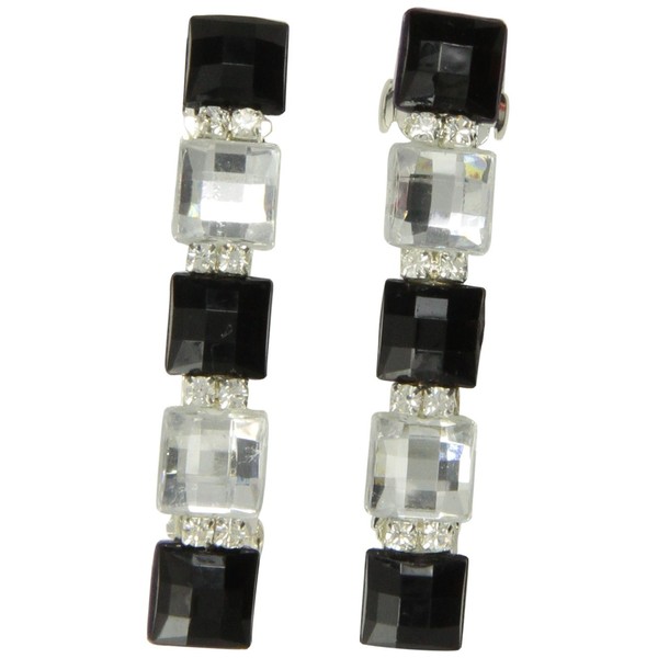 Caravan Jeweled With Five (5) Squares Of Jet (black) And Crystal (clear) Plus Rhinestone Auto Barrettes Pair