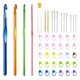 45 Piece Crochet Hook Set, Crochet Set for Beginners with Stitch Markers and Blunt Needles with Large Eye, Colourful Aluminium Crochet Needles, Coloured Aluminium Knitting Needles for Knitting