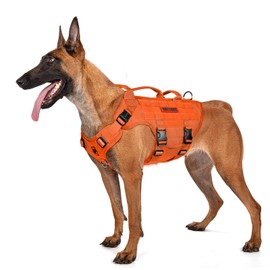 OneTigris Dog Harness, X Destroyer Tactical Dog Harness, 3 Handles, Heavy Duty Dog Vest with Metal Buckles, Adjustable Safety Harness for Medium Large Dogs, Orange, S
