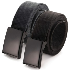 Cut To Fit Canvas Web Belt Size Up to 52" with Flip-Top Solid Black Military Buckle (16 Color and Combo Pack Options), 2 Pack Black/Dark Gray, Cut to One Size