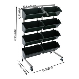 CeRaBuRET Dark Green Movable Flower Display Stand, 4-tier Flower Holder with Freestanding Open Design, Flower Display Stand with 8 Pieces Buckets, Floral Shelf Plant Stand for Homes, Gardens