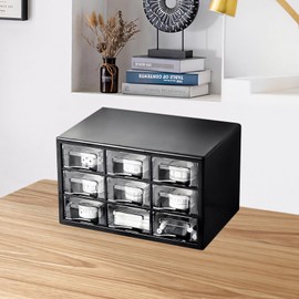 Desk Organizer with 9-Drawer Design, Large Black Plastic Storage Box, Stackable and Wall-Mountable, Ideal for Office and Home Use, Compact Dust-Proof Organizer
