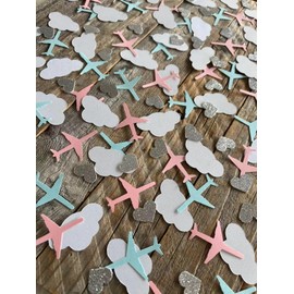 100PCS Airplane Gender Reveal Party Table Scatter,Baby Shower Paper Scatter for Aviation Themed Party Decorations, Bridal Shower Decor, Baby Shower Party Supplies