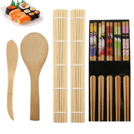 9 Piece Sushi Set, Sushi Mat, Sushi Roll, Sushi Bamboo Mat, Sushi Accessories, Sushi Kit, Bamboo Mat Sushi Maker for Gift, Suitable for Making Sushi, Rice and Vegetable Rolls, etc