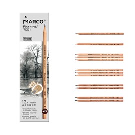 Marco 7001 Wooden Pencils, Drawing Empires Professional Wooden Sketch Pencils with Hex Shaft (7001-2HB, 2B, 4B, 6B, 8B MIX, 12)