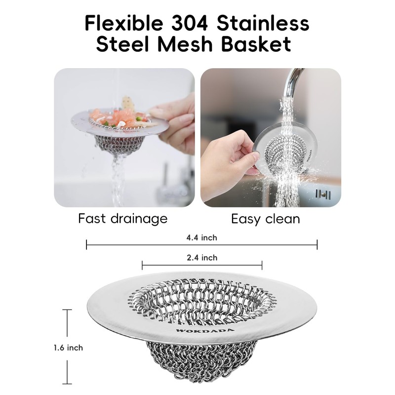 Sink Drain Strainer, Reversible Easy Clean Mesh Sink Strainer with