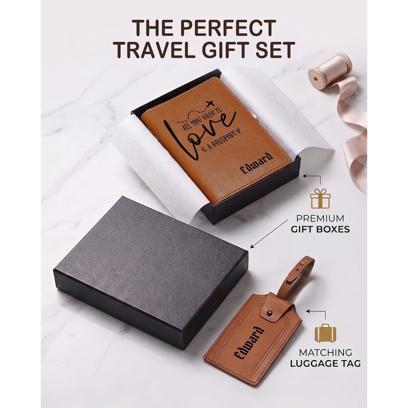 Portapasaportes Piel Genuina Personalizado RFID Regalo de Viaje