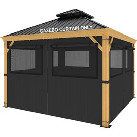 10ft x 10ft Gazebo Curtains,Privacy Replacement Sidewall with Roll-up Mosquito Net Windows, 4-Panel Universal Shade Curtains Set,Protecting Side Walls (Only Curtain)-Black
