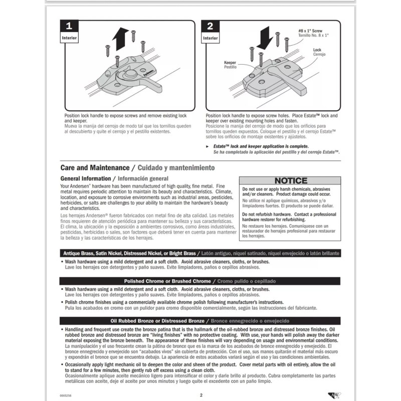 ANDERSEN: Double Hung Windows Sash Lock Set (1 ea)- Brushed