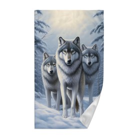 Dujiea Winter Snowy Wolf Group Kitchen Dish Towel Soft Highly Absorbent Hand Towel Home Decorative Multipurpose for Bathroom Hotel Gym and Spa 15 X 27 Inches