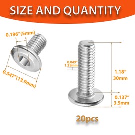Socell M8x30mm Hex Socket Head Cap Screws Furniture Screws Bolts,20pcs M8x1.25 Bolts,304 Stainless Steel 18-8, Crib Screw,Binding Screw,Furniture Bolt,Hex Spanner Included