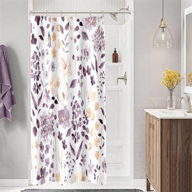 MAYZUS Small Stall Shower Curtain 36 x 72 Inch, Half Narrow Plum Floral Shower Curtains for Bathroom, Watercolor Flower Butterfly Fabric Shower Curtain Set with Hooks