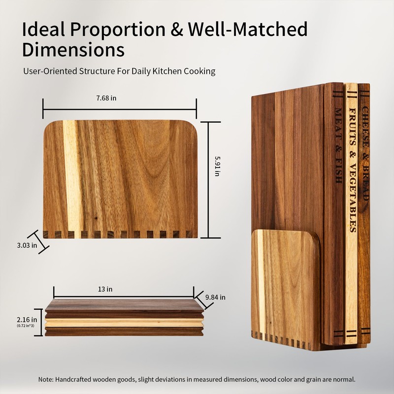Yatriunfo Book Cutting Board Set of 3 with Stand -