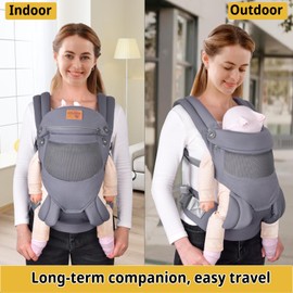 vrbabies Baby Carrier Newborn to Toddler, Baby Sling Carriers with Soft Adjustable Head Neck Support & Breathable 3D Air Mesh - Outdoor Front & Back Baby Carriers for Baby 8-40lb (Dark Grey)