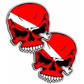 215_Decals 5" x 5.75" Scuba Diver Down Skull Sticker Decal Dive Flag Car Truck Boat Diving