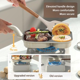 JUSTUP Egg Frying Pan, 4-in-1 Nonstick Omelet Pan with Heat Resistant Handle, 4-Cup Breakfast Divided Grill Pan for Egg, Bacon and Burgers (Brown)